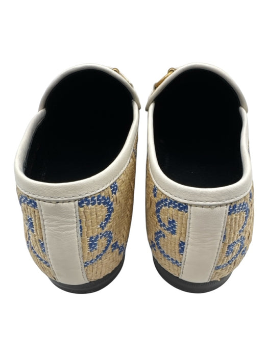 Gucci Shoe Size 38 Tan, blue & white Raffia Leather trim Horsebit Loafer Flats Tan, blue & white / 38