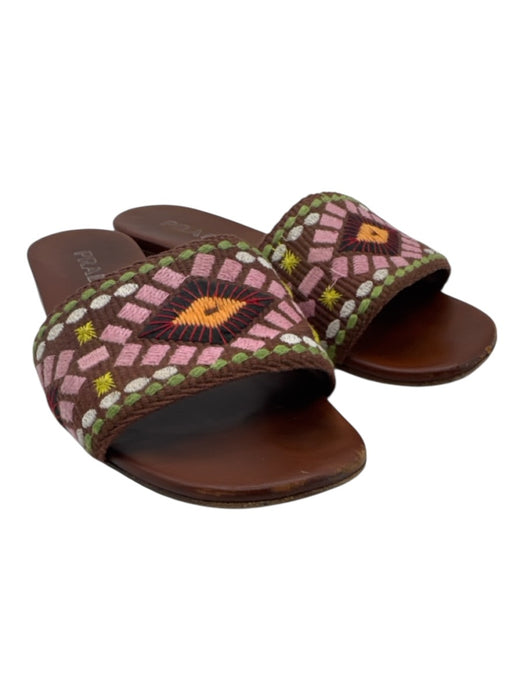 Prada Shoe Size 37.5 brown, pink & multi Leather Embroidered Geometric Sandals brown, pink & multi / 37.5