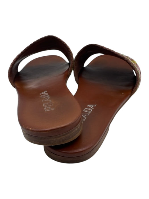 Prada Shoe Size 37.5 brown, pink & multi Leather Embroidered Geometric Sandals brown, pink & multi / 37.5