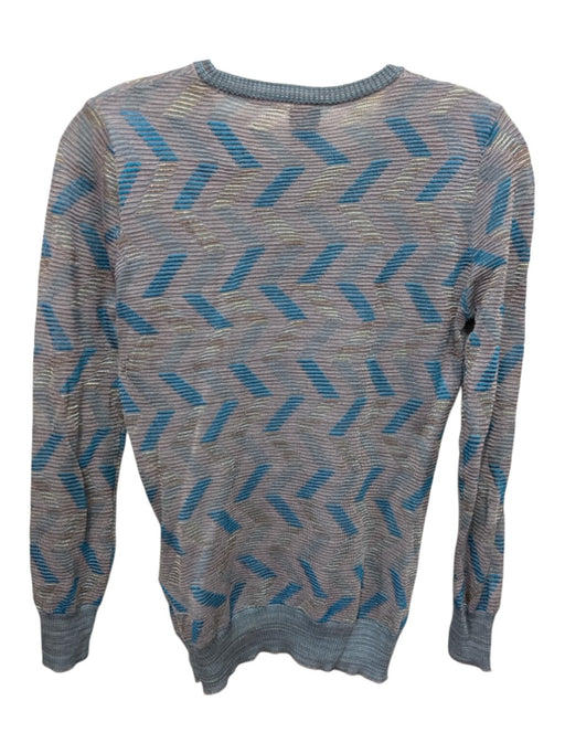 Missoni Size L Blue, Pink & Gray Viscose Blend Knit Geo Pattern Fitted Sweater Blue, Pink & Gray / L