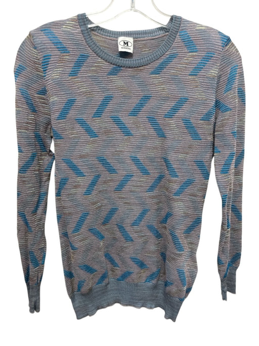 Missoni Size L Blue, Pink & Gray Viscose Blend Knit Geo Pattern Fitted Sweater Blue, Pink & Gray / L