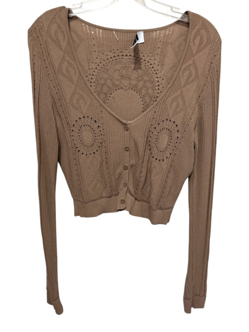Marine Serre Size XL Brown Viscose Blend Knit Perforated Button Front Sweater Brown / XL