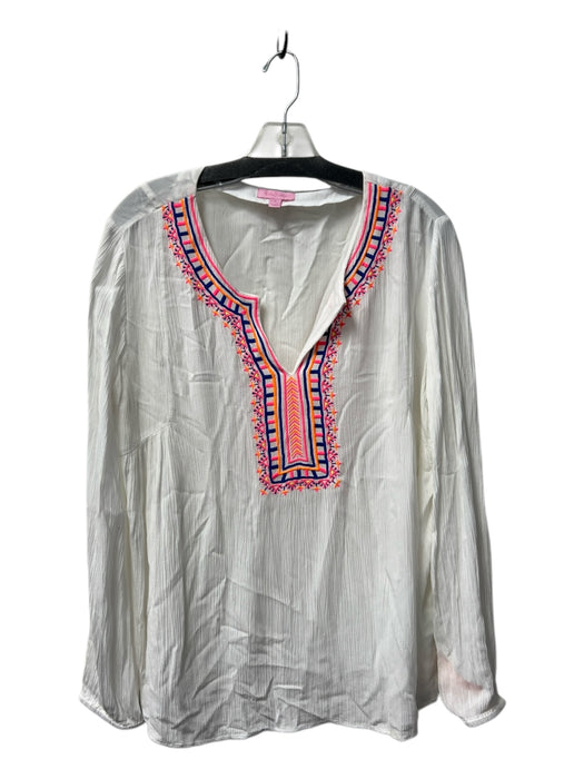 Lilly Pulitzer Size S White Cotton Neon Trim Embroider Detailing Tunic Top White / S