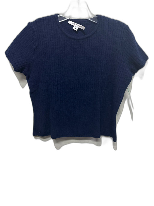 St. John Size M Navy Blue Wool Blend Ribbed Knit Round Neck short sleeve Top Navy Blue / M