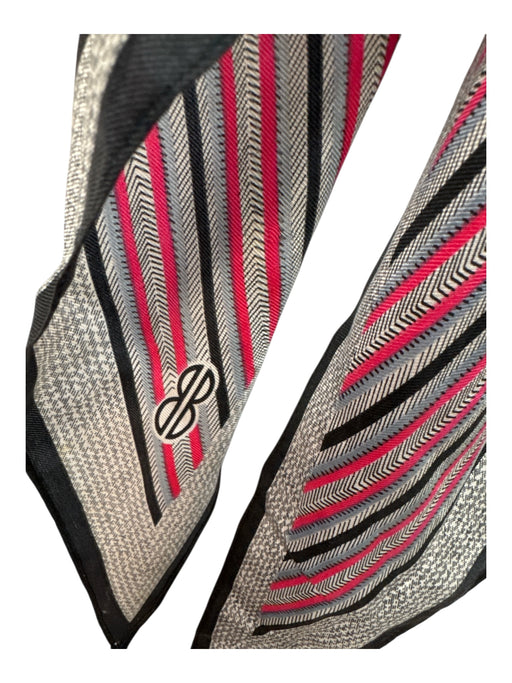 Gray, Pink, Black Silk herringbone & stripe scarf Gray, Pink, Black / S