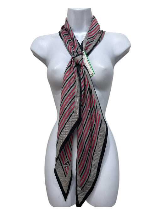 Gray, Pink, Black Silk herringbone & stripe scarf Gray, Pink, Black / S