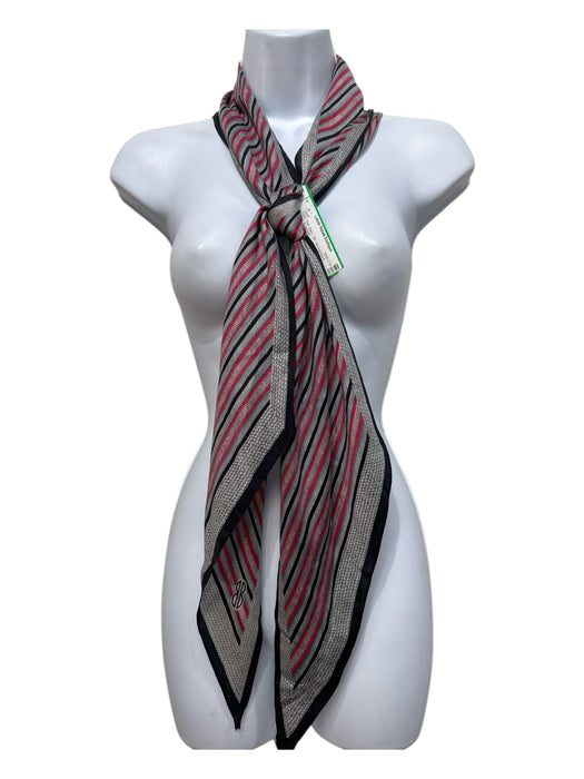 Gray, Pink, Black Silk herringbone & stripe scarf Gray, Pink, Black / S