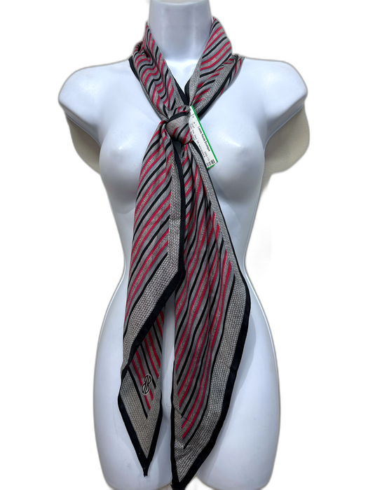 Gray, Pink, Black Silk herringbone & stripe scarf Gray, Pink, Black / S