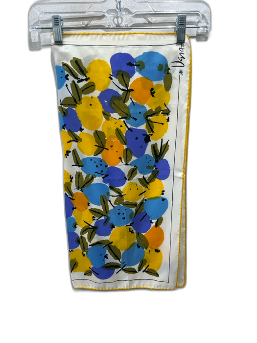 Vera Neumann Yellow, Blue, White Rayon Blend Abstract Fruit Rolled Edges scarf Yellow, Blue, White / Small