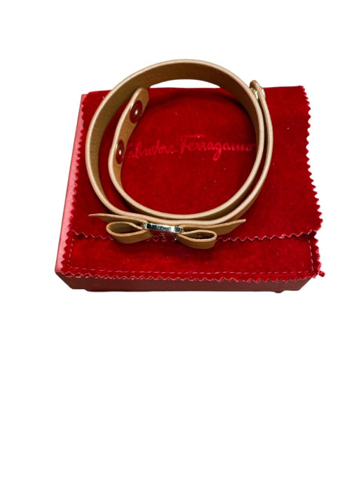 Salvatore Ferragamo Tan & Gold Leather Bow detail Double wrap Bracelet Tan & Gold