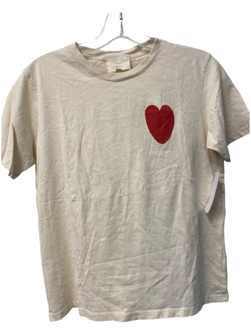 Sezane Size XS Cream & Red Cotton Graphic Heart T Shirt Round Neck Top Cream & Red / XS