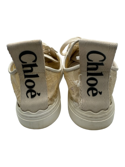 Chloe Shoe Size 7 Cream Lace & Leather Laces Rubber Sole Low Top Sneakers Cream / 7