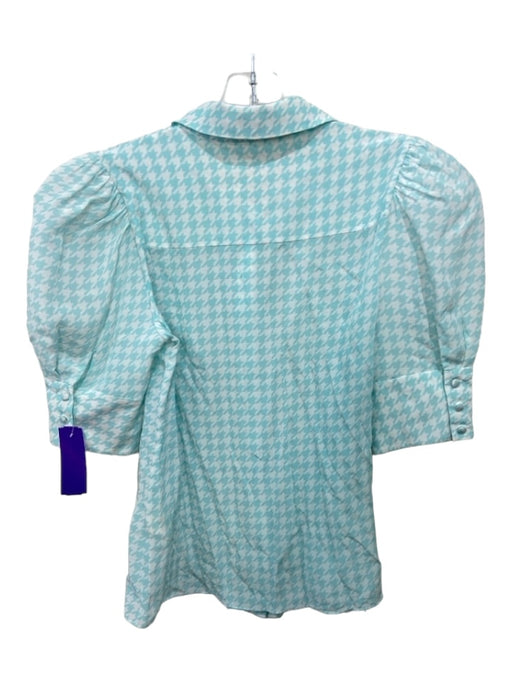 Alice + Olivia Size S Light blue & white Silk Short Sleeve Houndstooth Top Light blue & white / S