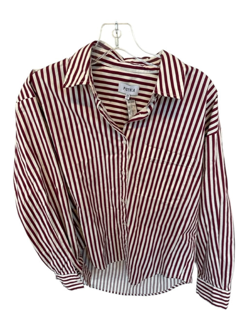 Pistola Size XS Maroon & White Cotton Long Sleeve Striped Button Down Top Maroon & White / XS