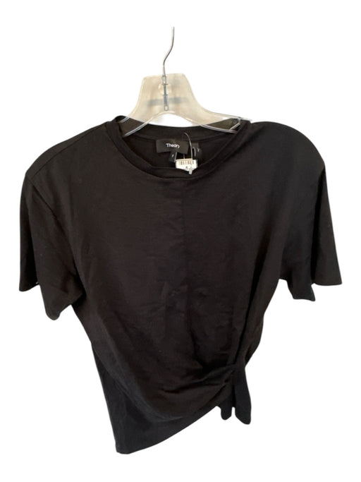 Theory Size P Black Pima Cotton Short Sleeve Front Twist Top Black / P