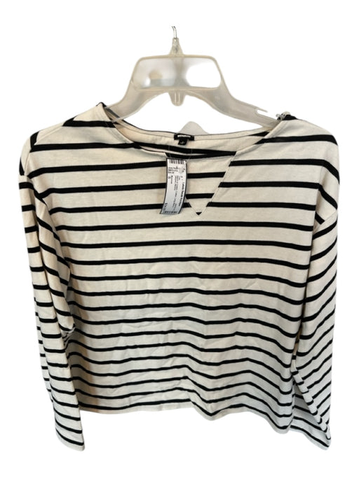 Monrow Size S Black & Cream Cotton Long Sleeve Striped Top Black & Cream / S