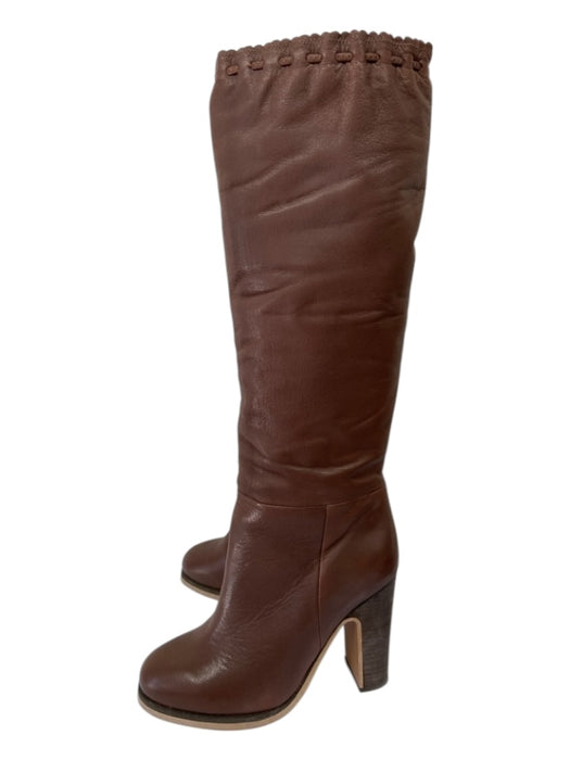 See By Chloe Shoe Size 37 Brown Leather Almond Toe Stacked Block Heel Boots Brown / 37