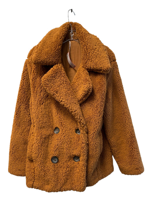 Free People Size S Brown No Fabric Tag Teddy Bear Button Front Two Pocket Coat Brown / S