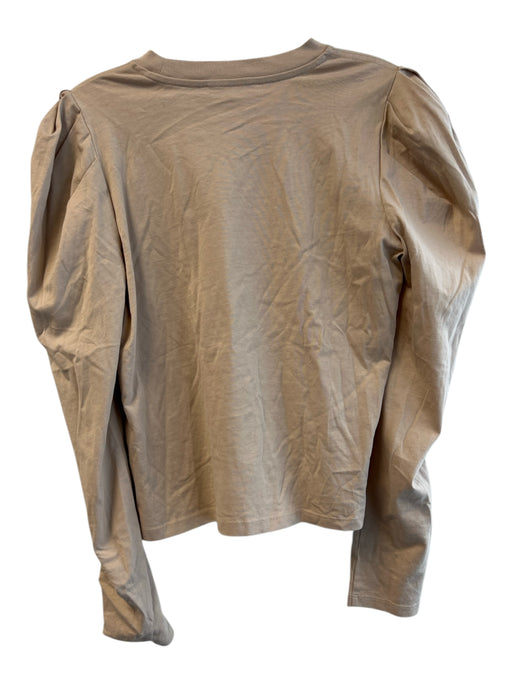 Frame Size S Beige Cotton Long Sleeve Round Neck Ruffled Shoulders Top Beige / S