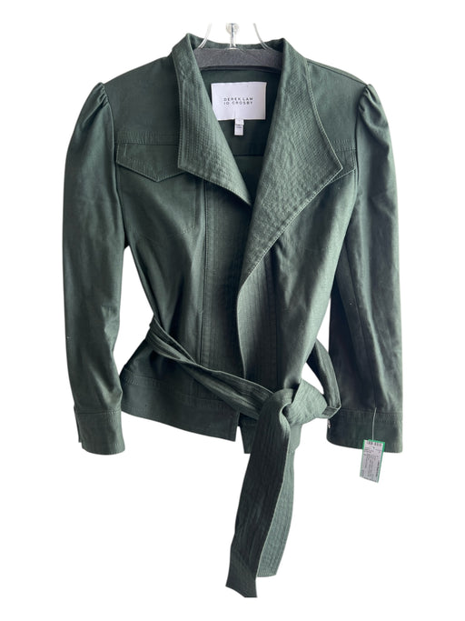 Derek Lam 10 Crosby Size 2 Green Cotton Blend Collared Belted Seam Detail Jacket Green / 2