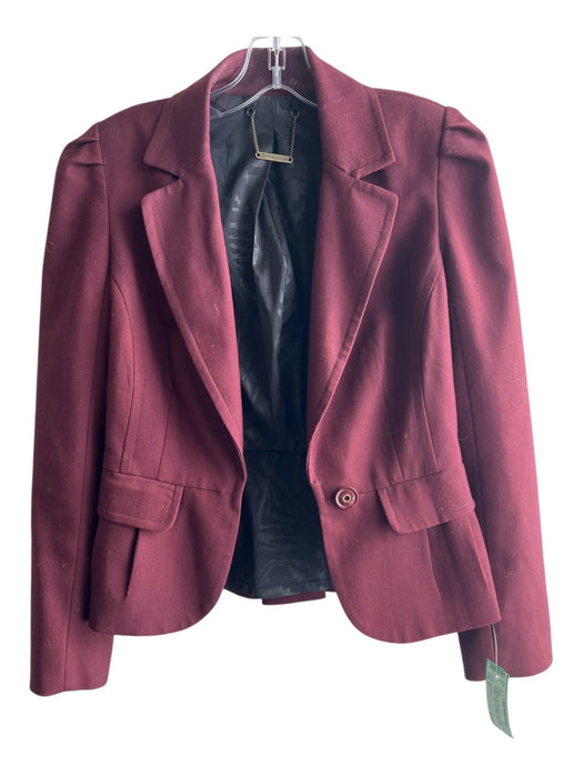 Trina Turk Size 0 Burgundy Red Polyester Blend Collar Shoulder Pads Jacket Burgundy Red / 0