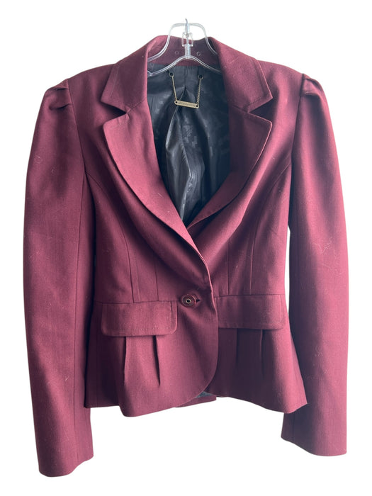 Trina Turk Size 0 Burgundy Red Polyester Blend Collar Shoulder Pads Jacket Burgundy Red / 0
