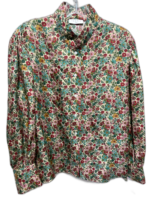 Sandro Size 1 / S Green, Red, Yellow Silk stand collar Floral Button Down Top Green, Red, Yellow / 1 / S