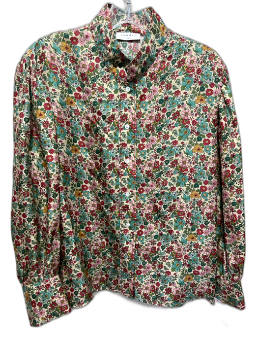 Sandro Size 1 / S Green, Red, Yellow Silk stand collar Floral Button Down Top Green, Red, Yellow / 1 / S