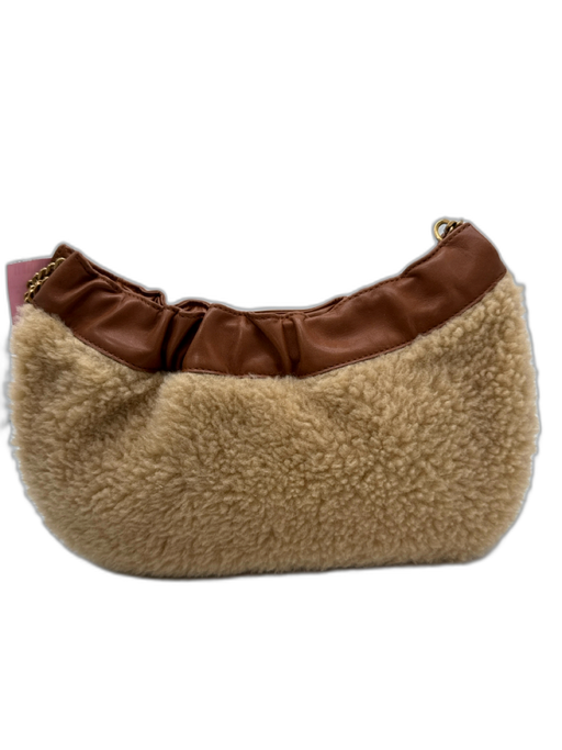 Saint Laurent Brown & Tan Leather Shearling Chain Strap Logo Charm Shoulder Bag Brown & Tan / S