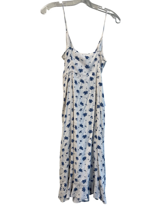 Sezan Size 34 White & Blue Viscose Spaghetti Strap Midi Back Tie Dress White & Blue / 34