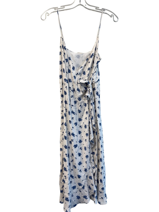 Sezan Size 34 White & Blue Viscose Spaghetti Strap Midi Back Tie Dress White & Blue / 34
