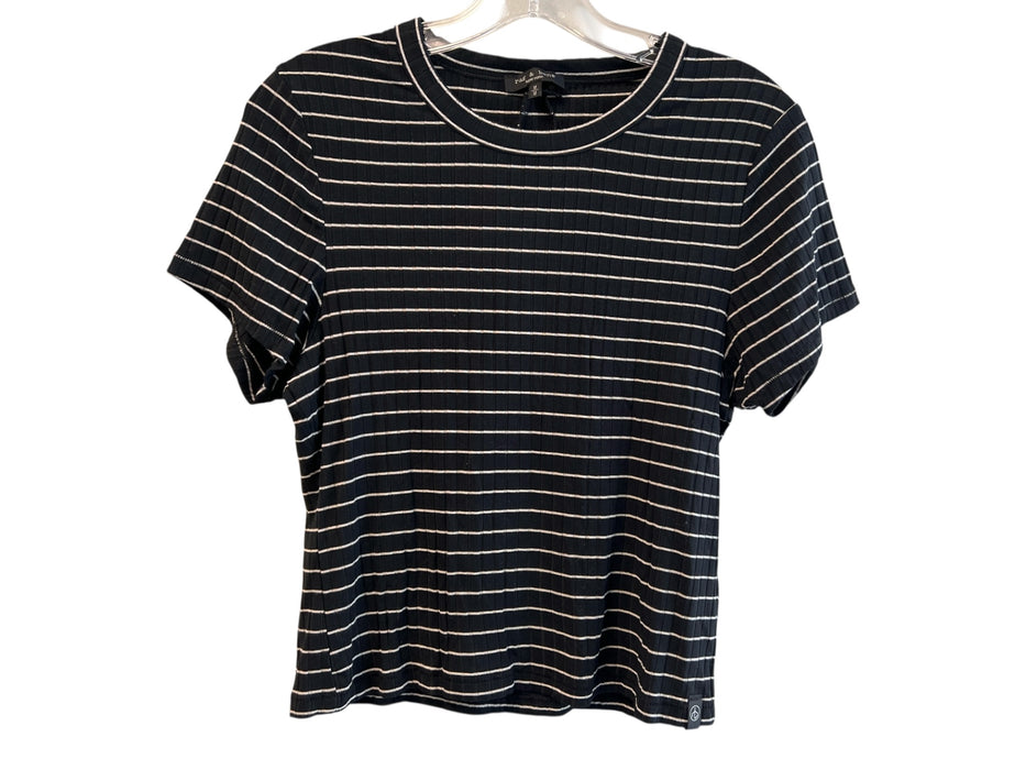Rag & Bone Size M Black & White Modal & Spandex Round Neck Short Sleeve Crop Top Black & White / M