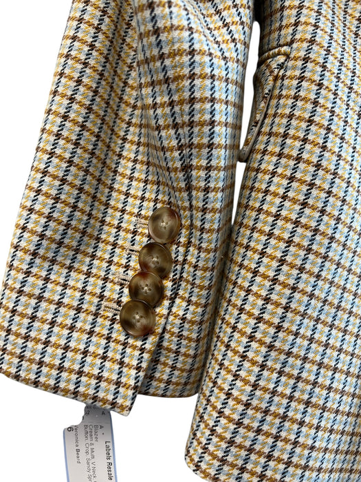 Veronica Beard Size 6 Cream & Multi V Neck Collar Plaid Button Crop Blazer Cream & Multi / 6