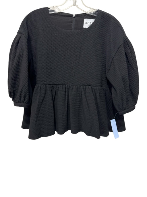 Rosae Size S / 36 Black Polyester Blend Textured Puff Sleeve Back Zip Peplum Top Black / S / 36