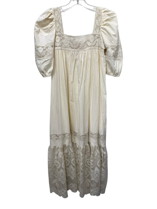 Loeffler Randall Size XS Cream Cotton Pockets Cross Stitch Square Neck Dress Cream / XS