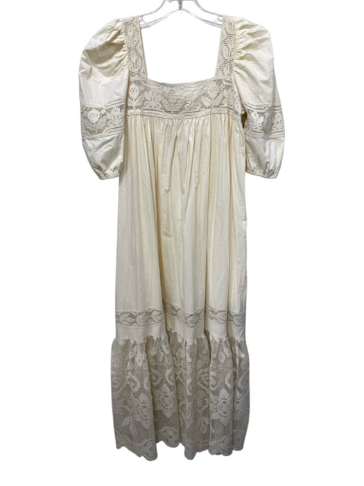 Loeffler Randall Size XS Cream Cotton Pockets Cross Stitch Square Neck Dress Cream / XS