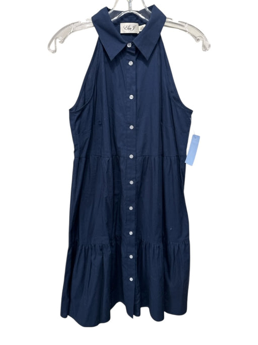 Eliza J Size 4 Dark Blue Cotton Button Down Sleeveless Above Knee Dress Dark Blue / 4