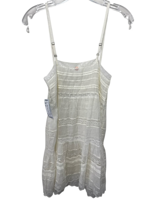 FP One Size XS Cream Cotton lace paneling Pintuck Mini Slip Dress Cream / XS