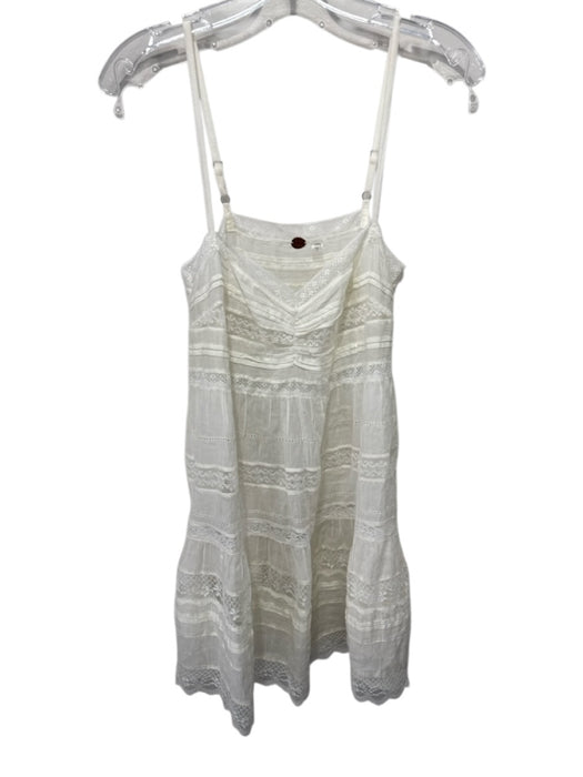 FP One Size XS Cream Cotton lace paneling Pintuck Mini Slip Dress Cream / XS