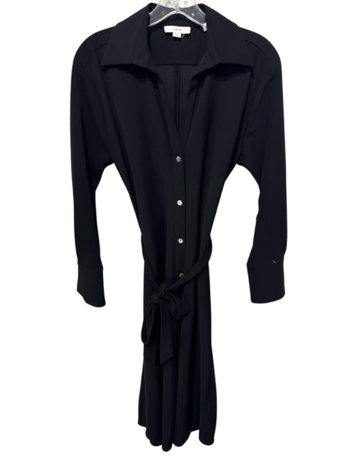 Vince Size XS Black Polyester Mother of Pearl Buttons Button Down Sash Dress Black / XS