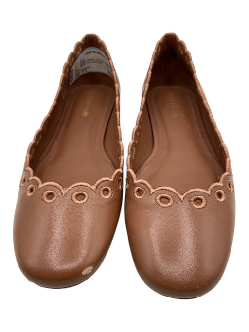 Larroude Shoe Size 7.5 Brown Leather Cut Outs Scalloped Round Toe Flats Brown / 7.5