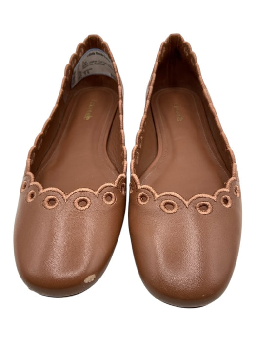 Larroude Shoe Size 7.5 Brown Leather Cut Outs Scalloped Round Toe Flats Brown / 7.5