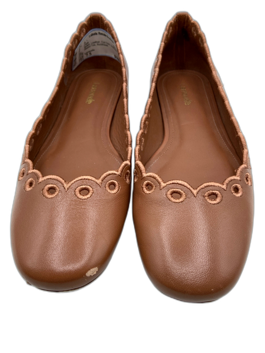 Larroude Shoe Size 7.5 Brown Leather Cut Outs Scalloped Round Toe Flats Brown / 7.5