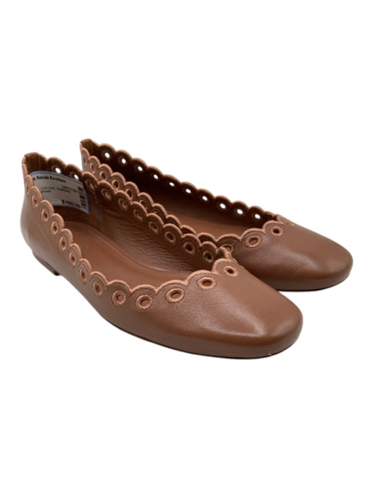 Larroude Shoe Size 7.5 Brown Leather Cut Outs Scalloped Round Toe Flats Brown / 7.5