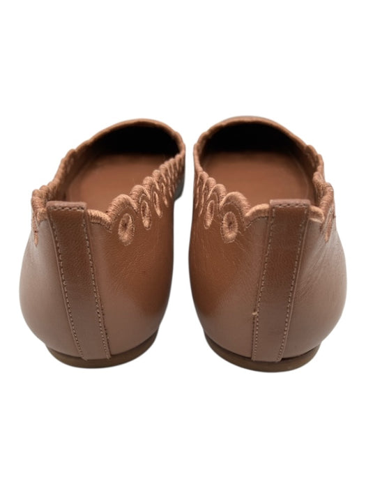 Larroude Shoe Size 7.5 Brown Leather Cut Outs Scalloped Round Toe Flats Brown / 7.5