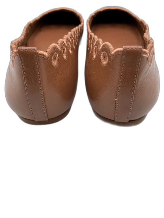 Larroude Shoe Size 7.5 Brown Leather Cut Outs Scalloped Round Toe Flats Brown / 7.5