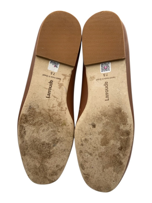 Larroude Shoe Size 7.5 Brown Leather Cut Outs Scalloped Round Toe Flats Brown / 7.5