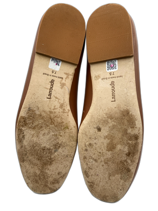 Larroude Shoe Size 7.5 Brown Leather Cut Outs Scalloped Round Toe Flats Brown / 7.5