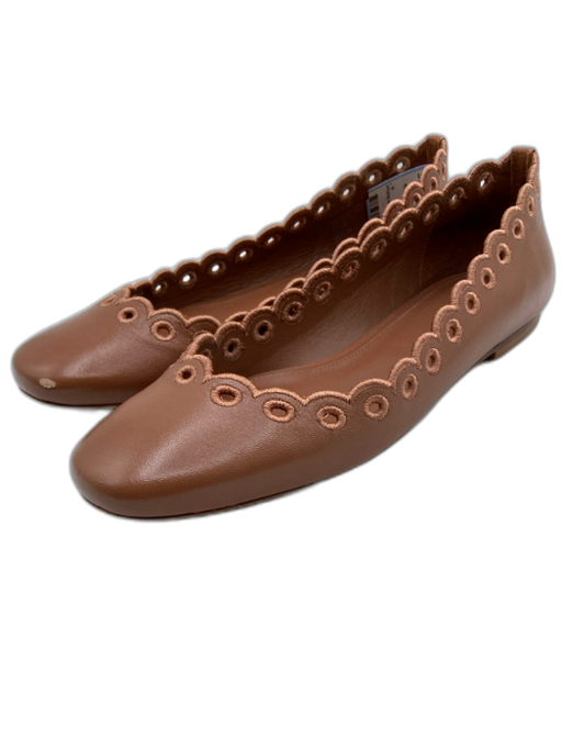 Larroude Shoe Size 7.5 Brown Leather Cut Outs Scalloped Round Toe Flats Brown / 7.5