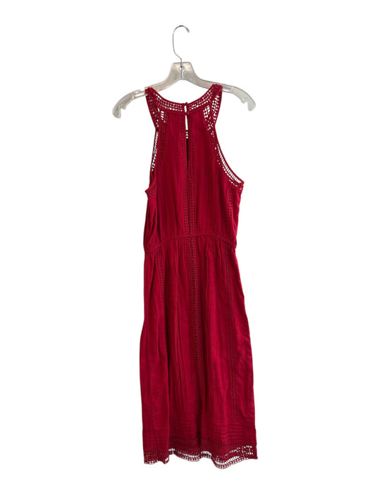 Joie Size XS Red Cotton Halter Neck Sleeveless Pintucks Eyelet Dress Red / XS